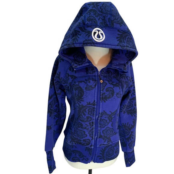 lululemon athletica Tops - Lululemon Athletica Royal Blue Scuba Hoodie Paisley Flower Lace Size 6